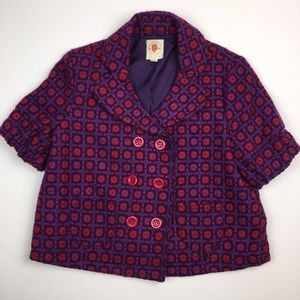 Tulle Retro Print Short-Sleeve Cropped Coat